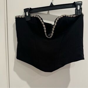 Deep V black embellished corset